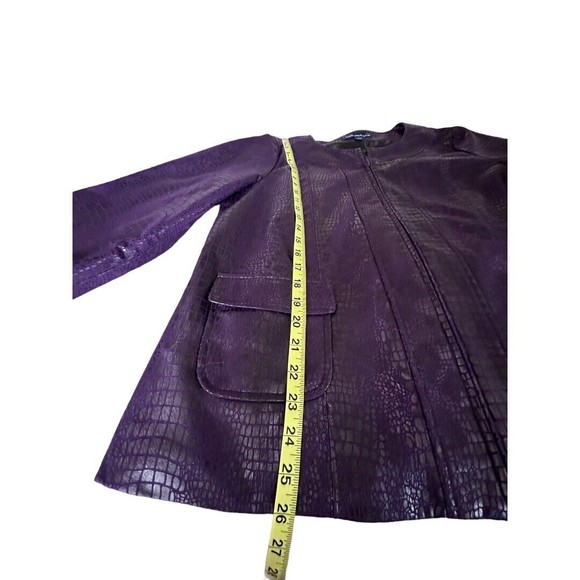 Susan Graver Purple Faux Leather Reptile Print Jacket Sz Large 3/4 Bell Sleeve - Picture 9 of 10
